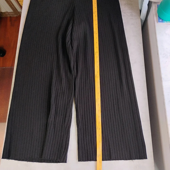 Vince Ribbed Cotton Blend Wide Leg Pants Womens Large Black Crop Minimalist - Picture 13 of 16